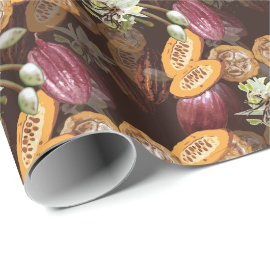 Kakaobohnen und Blume, Schokoladenmuster Geschenkpapier (Rolleneckpunkt)