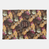 Kakaobohnen und Blume, Schokoladenmuster Geschirrtuch (Horizontal)