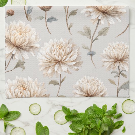 Kakaobraune Creme Floral Geschirrtuch (Gefaltet)