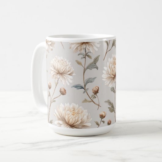 Kakaobraune Creme Floral Kaffeetasse (Vorderseite Links)