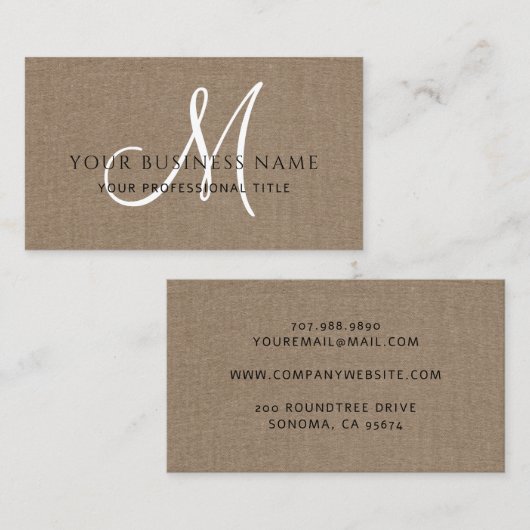 Kakaobrenne Linen Einfache Minimale Monogramm Visitenkarte (Vorne/Hinten)
