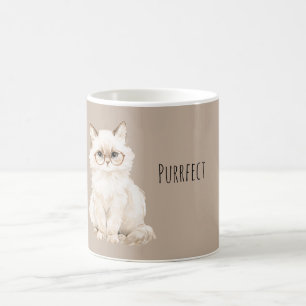 Kakaocreme Weiße Katze mit Brille Purrfect Kaffeetasse