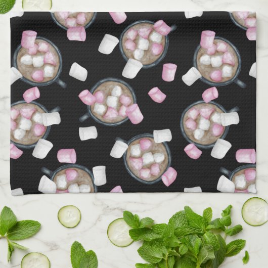 Kakaomarshmallow heiße Schokoladenkuchen Wintersch Geschirrtuch (Gefaltet)