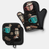 Kakaomarshmallow Hot-Schokolade-Süßigkeiten-Skript Ofenhandschuh & Topflappen-Set (Vorderseite/Rückseite)