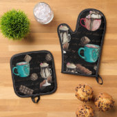 Kakaomarshmallow Hot-Schokolade-Süßigkeiten-Skript Ofenhandschuh & Topflappen-Set (Oben Unten)