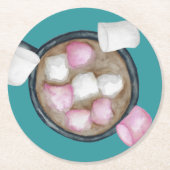 Kakaomarshmallows heißen Schokolade Winter aquamar Runder Pappuntersetzer (Vorderseite)