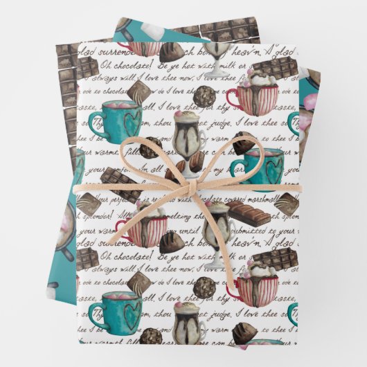 Kakaomarshmallows heißen Schokoladenkuchen im Wint Geschenkpapier Set (Beispiel)