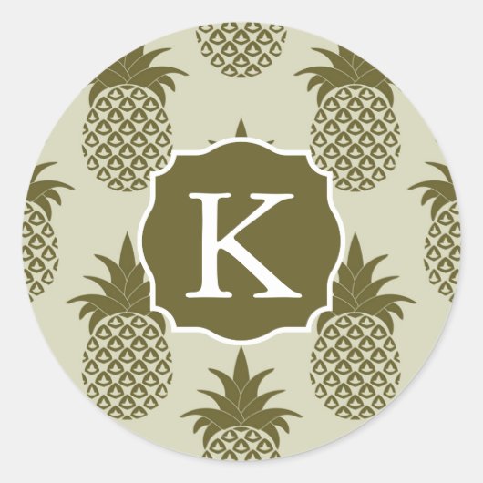 Kakifarbiges Ananas-Muster | addieren Ihre Runder Aufkleber (Vorderseite)