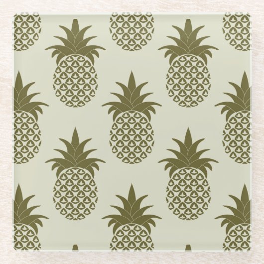 Kakifarbiges Ananas-Muster Glasuntersetzer (Vorderseite)