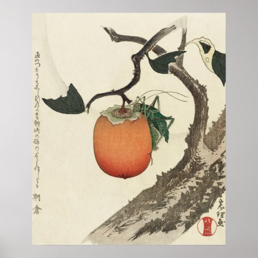 Kakifrucht mit Grasshopper von Hokusai Poster (Vorne)
