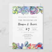 Kakteen-Aquarell-Hochzeit Einladung (Vorderseite)