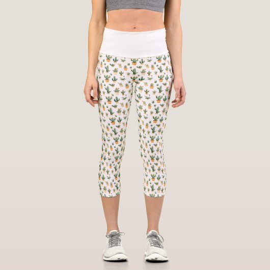 Kakteen auf Weiß Capri Leggings (Vorderseite)