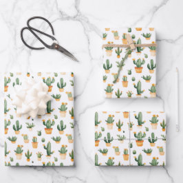 Kakteen auf Weiß Geschenkpapier Set