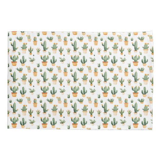 Kakteen auf weißem Kissen Kissenbezug (Rückseite)