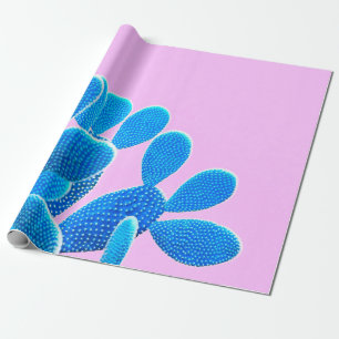 Kakteen blau auf rosa Untergrund. Mode, m Geschenkpapier
