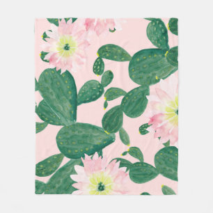 Kakteen Blume: Aquarellmalerei Fleecedecke