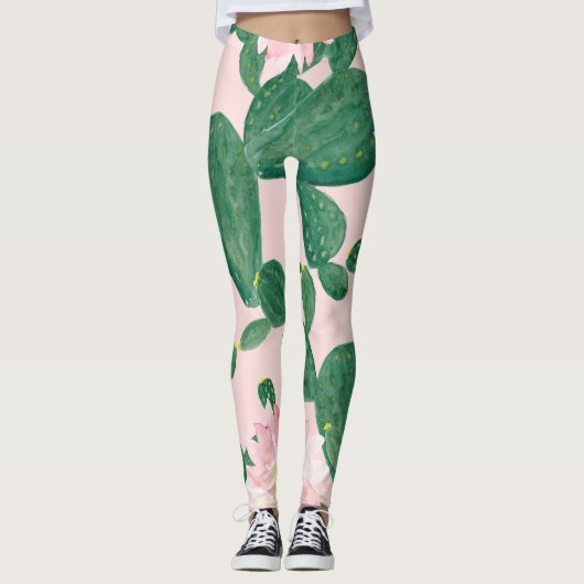 Kakteen Blume: Aquarellmalerei Leggings (Vorderseite)
