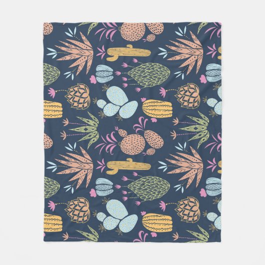 Kakteen Charm: farbenfrohe Vintage Blume Fleecedecke (Vorderseite)