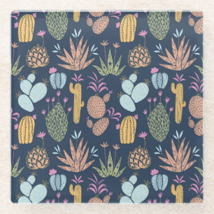 Kakteen Charm: farbenfrohe Vintage Blume Glasuntersetzer