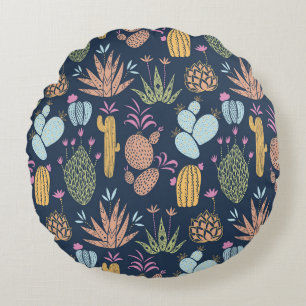 Kakteen Charm: farbenfrohe Vintage Blume Rundes Kissen