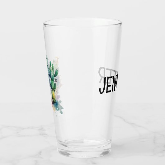 Kakteen-Design mit bunten Spritzern Glas (Links)