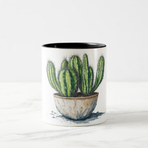 Kakteen im Topfwasserfarben-Stil Zweifarbige Tasse