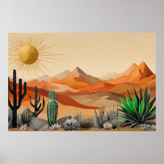 Kakteen in Desert Illustration Poster (Vorne)