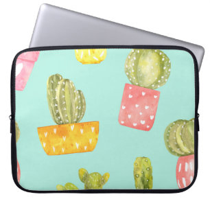 Kakteen in Töpfen, Aquarellmuster. Laptopschutzhülle