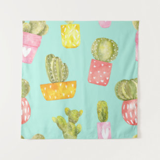 Kakteen in Töpfen, Aquarellmuster. Wandteppich