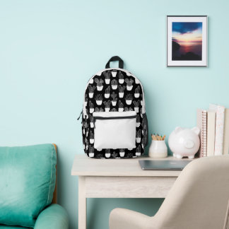 Kakteen Line Art Black and White Muster 1 Bedruckter Rucksack