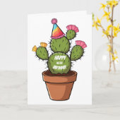 Kakteen mit prickelnder Birne im Topf mit Geburtst Karte (Gelbe Blume)
