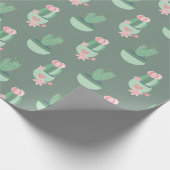 Kakteen mit rosa Herzen auf Grün Geschenkpapier (Ecke)