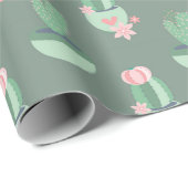 Kakteen mit rosa Herzen auf Grün Geschenkpapier (Rolleneckpunkt)