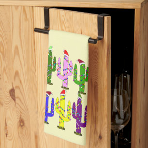 Kakteen mit Weihnachtsmannmützen Weihnachten Geschirrtuch