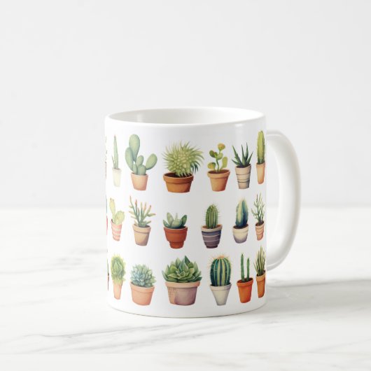 Kakteen Oasis Tasse / Aquarellkaktus Tasse (VorderseiteRechts)