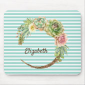 Kakteen on Mint Green Stripes Mouse Pad Mousepad (Vorne)