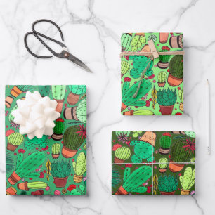 Kakteen Pflanze Grüner Kakteen Garden Geschenkpapier Set