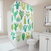 Kakteen Pflanze: Vintages Set mit Blumen. Duschvorhang (Beispiel)
