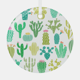 Kakteen Pflanze: Vintages Set mit Blumen. Ornament Aus Glas