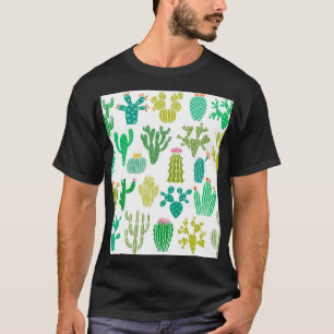 Kakteen Pflanze: Vintages Set mit Blumen. T-Shirt
