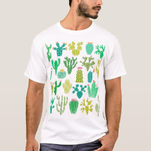 Kakteen Pflanze: Vintages Set mit Blumen. T-Shirt