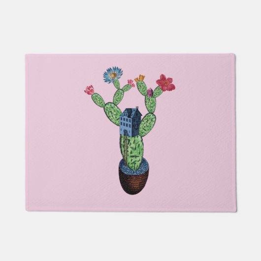 Kakteen pflauschig mit Blume Fußmatte (Vorderseite)