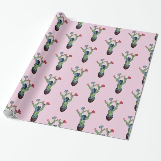 Kakteen pflauschig mit Blume Geschenkpapier (Ungerollt)
