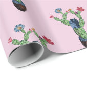 Kakteen pflauschig mit Blume Geschenkpapier (Rolleneckpunkt)