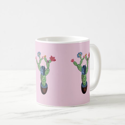 Kakteen pflauschig mit Blume Kaffeetasse (VorderseiteRechts)