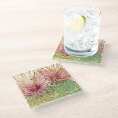 Kakteen, rosa Blüten Glasuntersetzer (Schrägansicht)