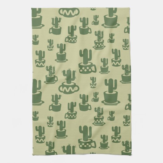 Kakteen-Silhouette in Tassen und Töpfen Geschirrtuch (Vertikal)