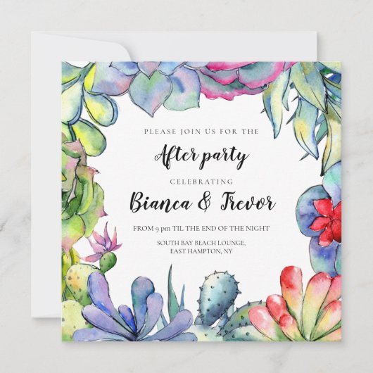 Kakteen & Succulents Aquarellhochzeit nach dem Par Einladung (Vorderseite)