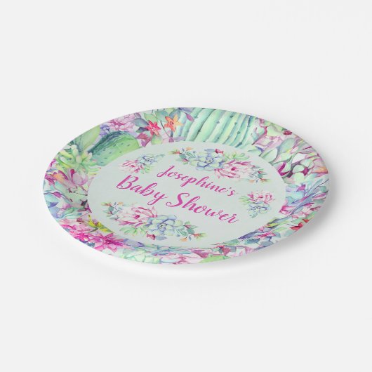 Kakteen & Succulents Babydusche Pappteller (Schrägansicht)