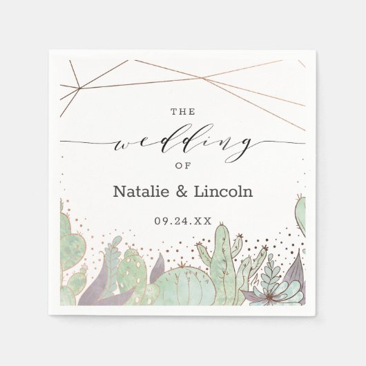 Kakteen & Succulents Geometric Wedding Monogram Serviette (Vorderseite)